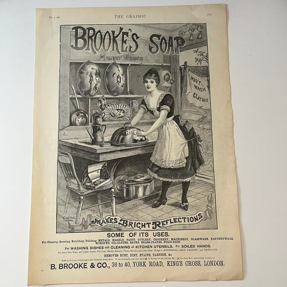 Brooke's Soap - Makes Bright Reflections The Graphic Engraving 1890 May 3 V1-7 - Picture 2 of 2
